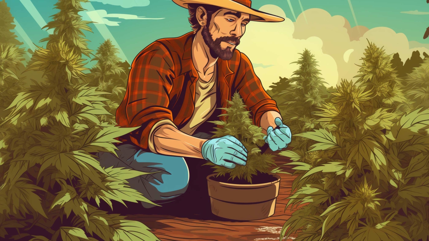 The Ultimate Guide To Delta 8 Flower: How Is It Made 5 Indacloud. Image Of Cannabis Farmer Picking Cannabis Retro Comi A6464D4F 60D5 4782 A7C0 1D9970Deed96