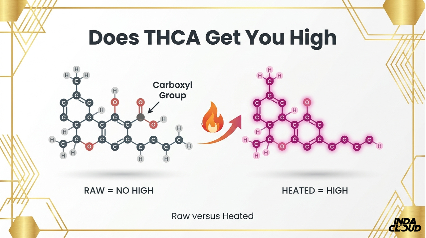 Does Thca Get You High? Understanding The Effects And Potential For Euphoria 1 Thca Raw Versus Heated Comparison Showing How Heat Removes The Carboxyl Group And Converts Thca Into Psychoactive Thc That Causes A High